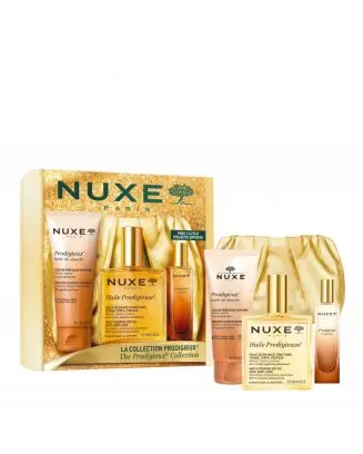 Coffret La Collection Prodigieux Huile Multi-Fonctions, Huile de Douche, Parfum & Pochette 