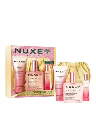 Coffret La Collection Prodigieux Floral Huile Multi-Fonctions, Gelée de Douche, Parfum & Pochette 