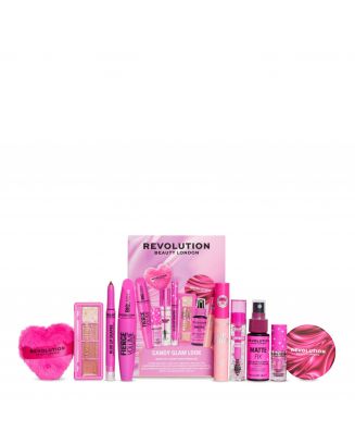 Coffret Candy Glam Look Palette, Mascara, Crayon à Lèvres, Encre à Lèvres, Houpette, Spray Fixateur, Huile à Lèvres, Colle à Sourcils & Miroir 