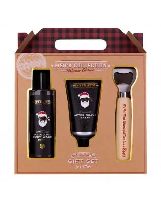Coffret Men's Collection Winter Edition Gel Douche Corps et Cheveux, Baume Après-Rasage & Ouvre-Bouteille 