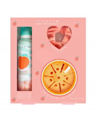 Coffret Bubble Peach Mousse de douche, Éponge & Chouchou 