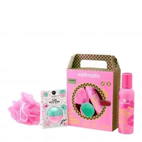 Coffret The Washing Machine Rose Mousse de Douche, Bombe de Bain & Fleur de Douche 
