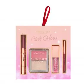 Coffret Pink Glow Palette Duo Blush et Highlighter & Crayon, Huile et Rouge à Lèvres 