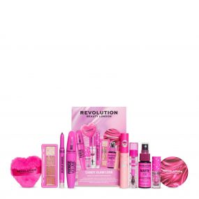 Coffret Candy Glam Look Palette, Mascara, Crayon à Lèvres, Encre à Lèvres, Houpette, Spray Fixateur, Huile à Lèvres, Colle à Sourcils & Miroir 