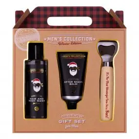 Coffret Men's Collection Winter Edition Gel Douche Corps et Cheveux, Baume Après-Rasage & Ouvre-Bouteille 