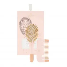 Baby Kit Pink Brosse 100% sanglier petit modèle + peigne bois  Brosse bébé en bois - Picots 100% sanglier