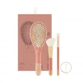 Coffret Les essentiels Terracotta Brosse sanglier/nylon + pinceau blush + pinceau paupières biseauté + barrette ronde + pochette coton 