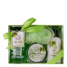 Coffret Olive Gel Douche, Lait Corps, Beurre Corps & Fleur de Douche 