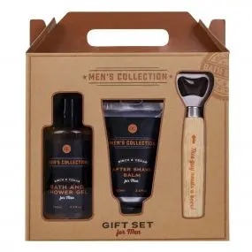 Coffret Men's Collection Gel Douche et Bain, Baume Après-Rasage & Ouvre-Bouteille 