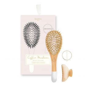 Coffret Madame Brosse Sanglier/Nylon, Barrette Ronde Dorée & Pince Ivoire 