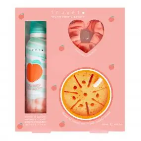 Coffret Bubble Peach Mousse de douche, Éponge & Chouchou 