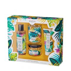 COFFRET MOANA NOEL Gel douche, gommage, crème mains, bougie Flacon 100 ml, pot en verre 60 ml, tube 30 ml, pot en verre 75 g
