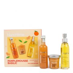 Coffret Trio Sublimateur Pamplemousse & Basilic Gel Douche, Gommage & Huile Sèche 