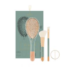 Coffret Les essentiels Eucalyptus Brosse sanglier/nylon + pinceau blush + pinceau paupières biseauté + barrette ronde  + pochette coton 