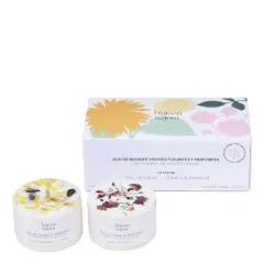 Duo de bougies fleuries et parfumées - Le fleuri Coffret Duo de bougies fleuries 80g, Parfums Rose du Séjour & Pétales de tournesol 
