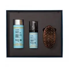 Le Soin Coffret Barbe d'ange : Huile à barbe, Gel Douche 3 en 1 et Brosse à barbe en bois Flacon pompe en verre de 30 mlFlacon capsule twist de 125 ml