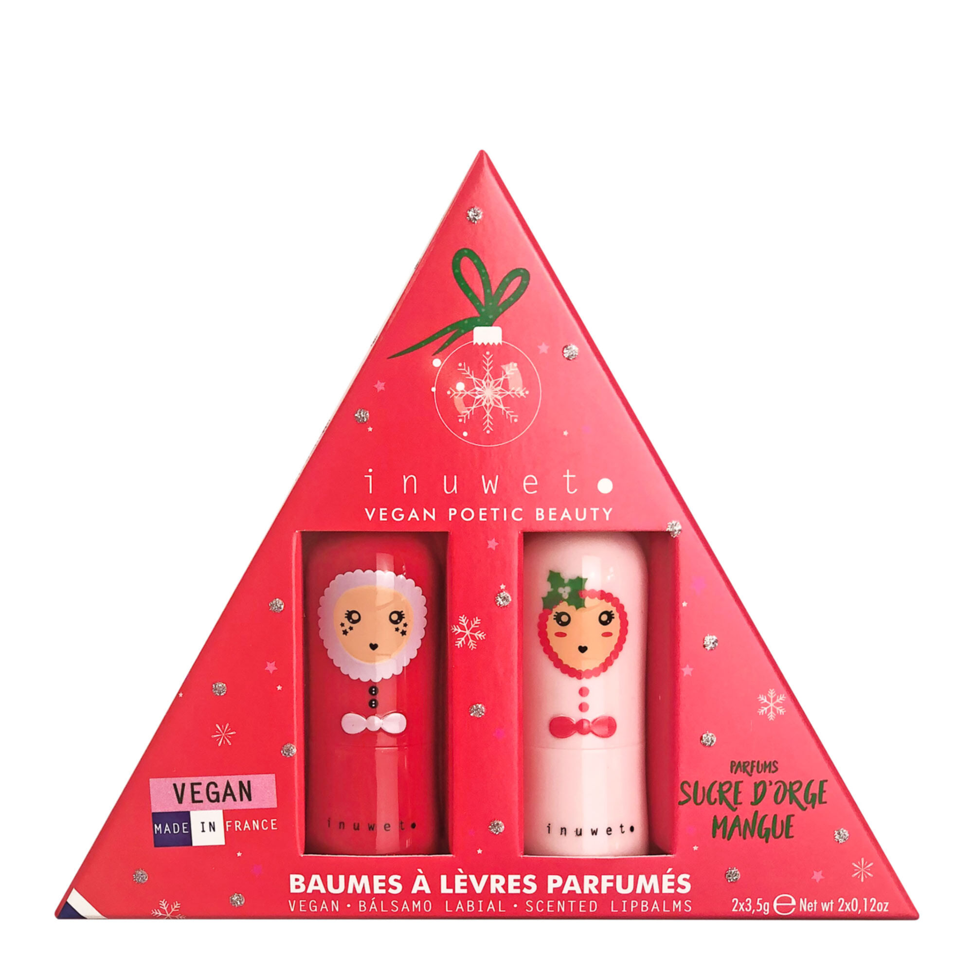 Inuwet - Coffret Glitter Baumes Inuwet Noel Duo Baumes Lèvres Noël Mangue & Sucre D'orge Stick 3g X 2