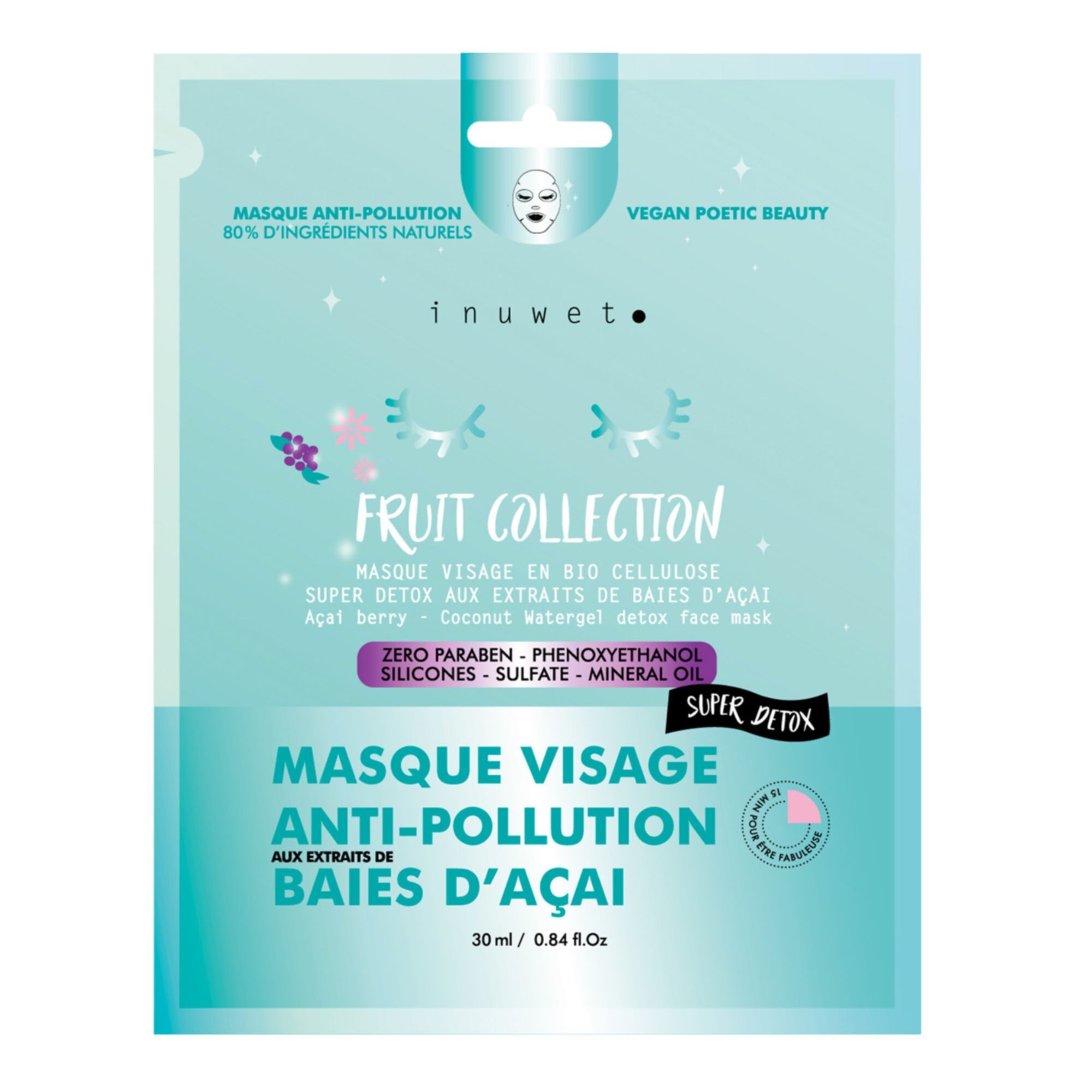 Inuwet - Masque Visage Hydratant Masque Anti Pollution Baies D'acai