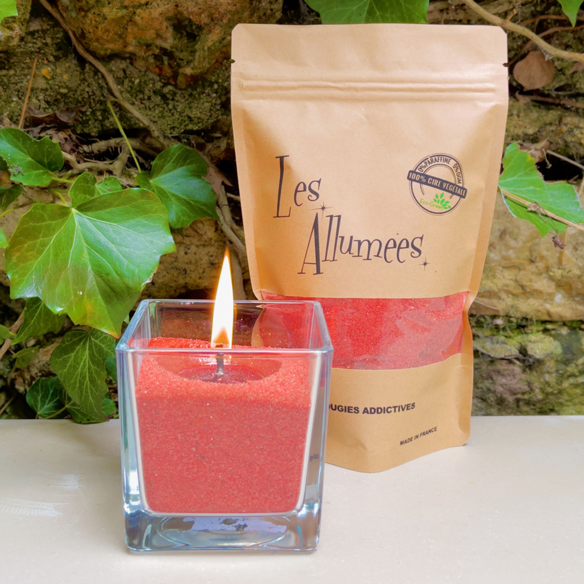 Les Allumées - Serie Kraft Green Line Sable De Bougie Vegetal Couleur Orange Sunset - 250g