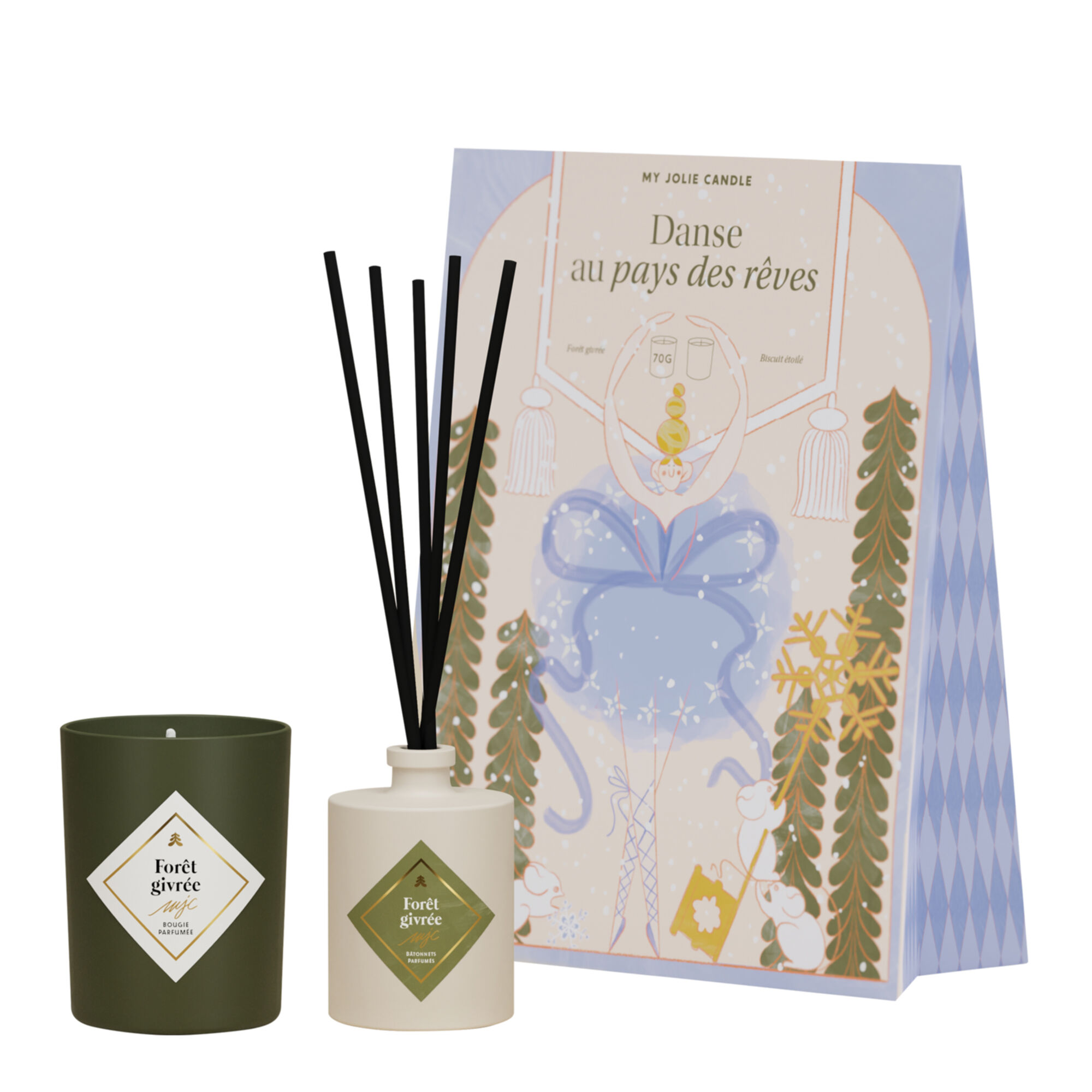 My Jolie Candle - Coffret Forêt Givrée Bougie Parfumée & Bouquet Parfumé 70g