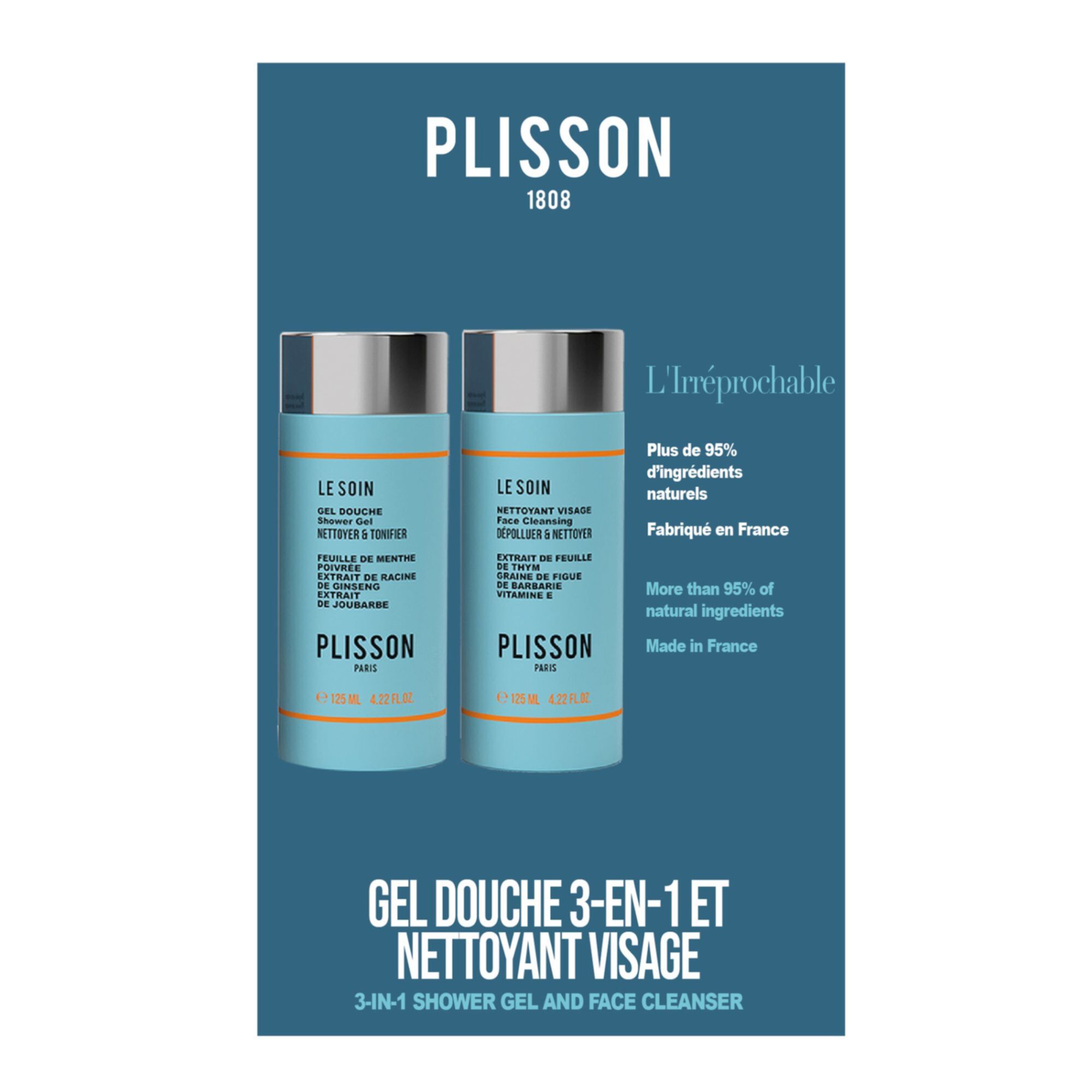 Plisson - Duo L'irréprochable Nettoyant Visage & Gel Douche 3en1