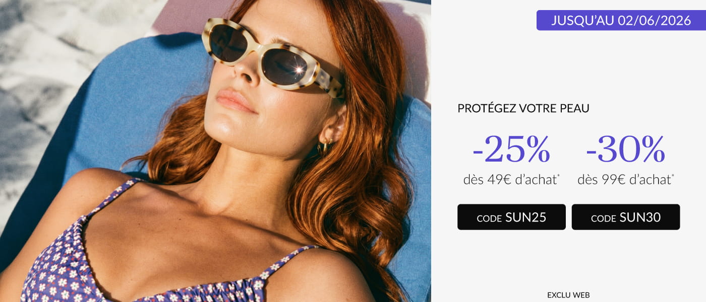 -25% dès 49€ d'achat avec le code SUN25 et -30% dès 99€ d'achat avec le code SUN30